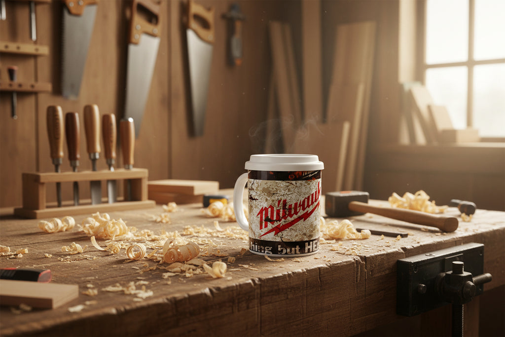 Milwaukee Design Printed 11oz Mug | Tool-Inspired Coffee Cup | Heat Pressed Ceramic Mug | Tradesman Gift