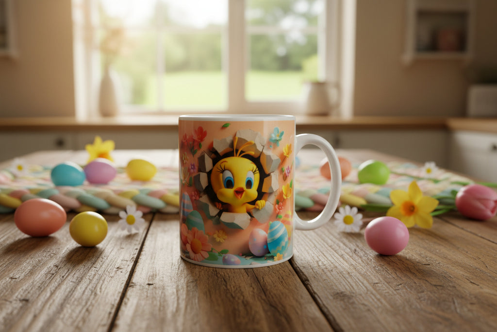 Tweety Pie Printed 11oz Mug | Cute Cartoon Coffee Cup | Heat Pressed Ceramic Mug | Gift for Fans