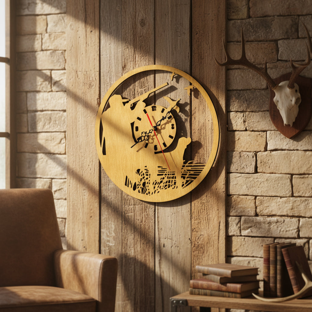Wooden Hunting Wall Clock – Handmade & Laser Cut