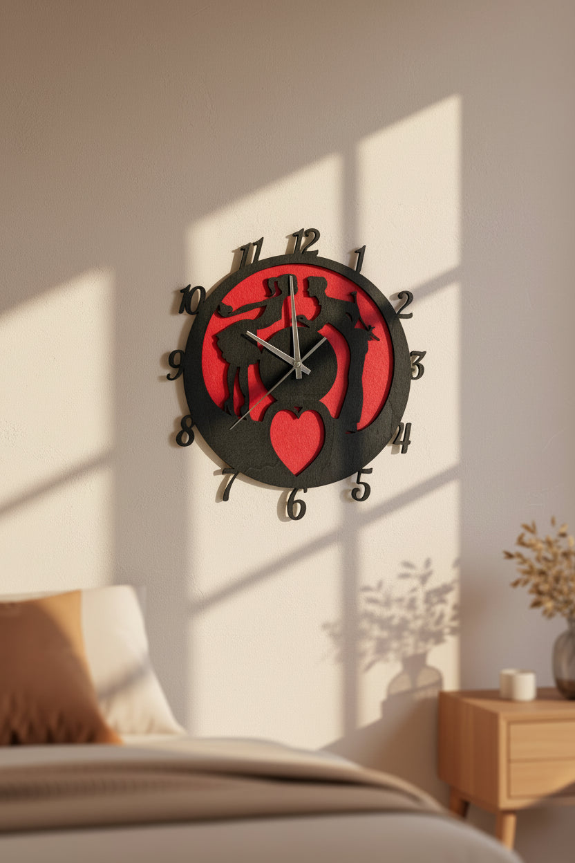 Laser Cut Heart Wall Clock – Handmade Valentine's Day Gift