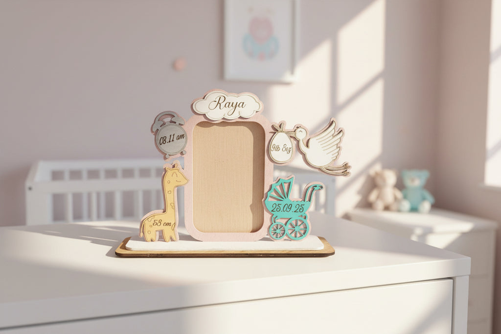 Personalized Baby Picture Frame – Laser Cut Wood, Newborn Keepsake
