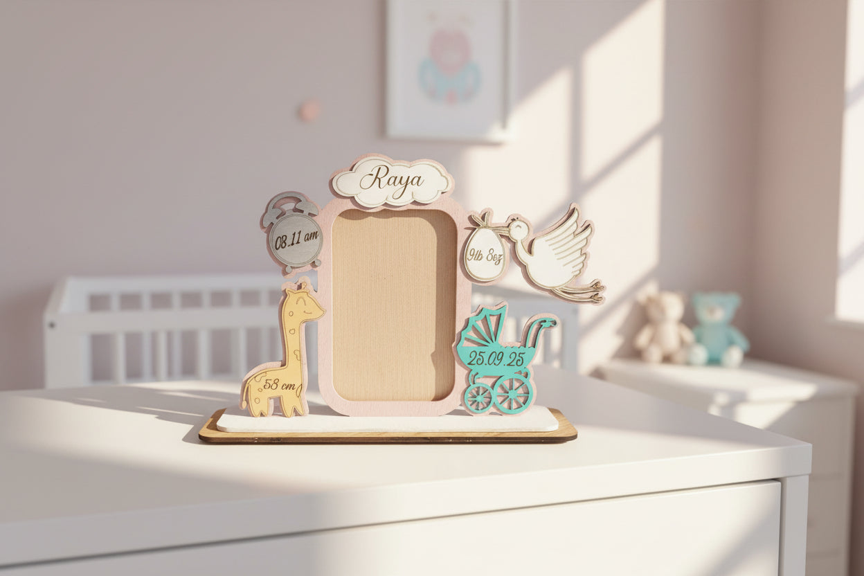 Personalized Baby Picture Frame – Laser Cut Wood, Newborn Keepsake