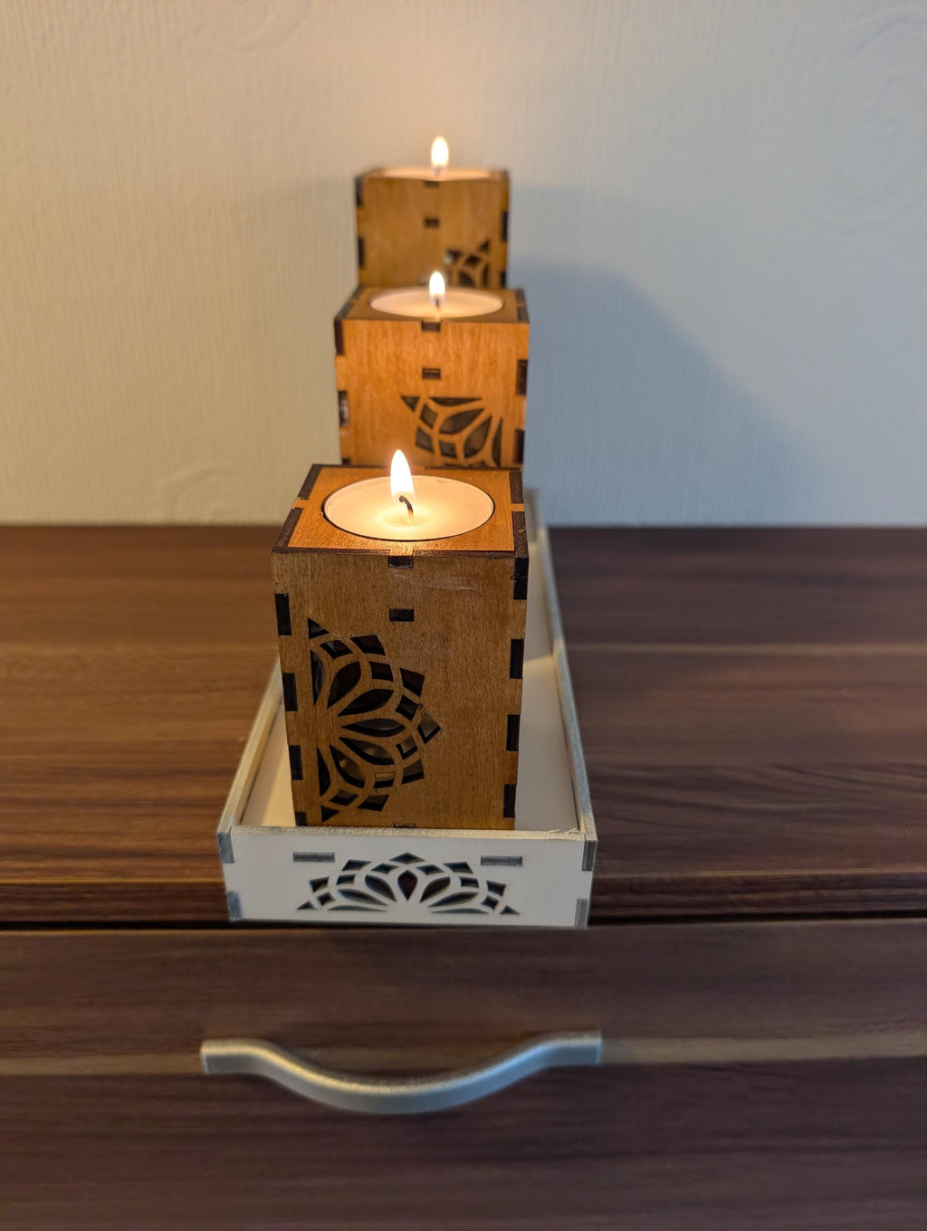 Handmade Laser Cut Wooden Tea Light Holders – Set of 3