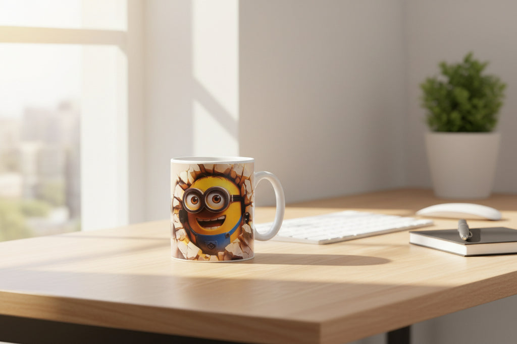 Minions Printed 11oz Mug | Cute Cartoon Coffee Cup | Heat Pressed Ceramic Mug | Fun Gift