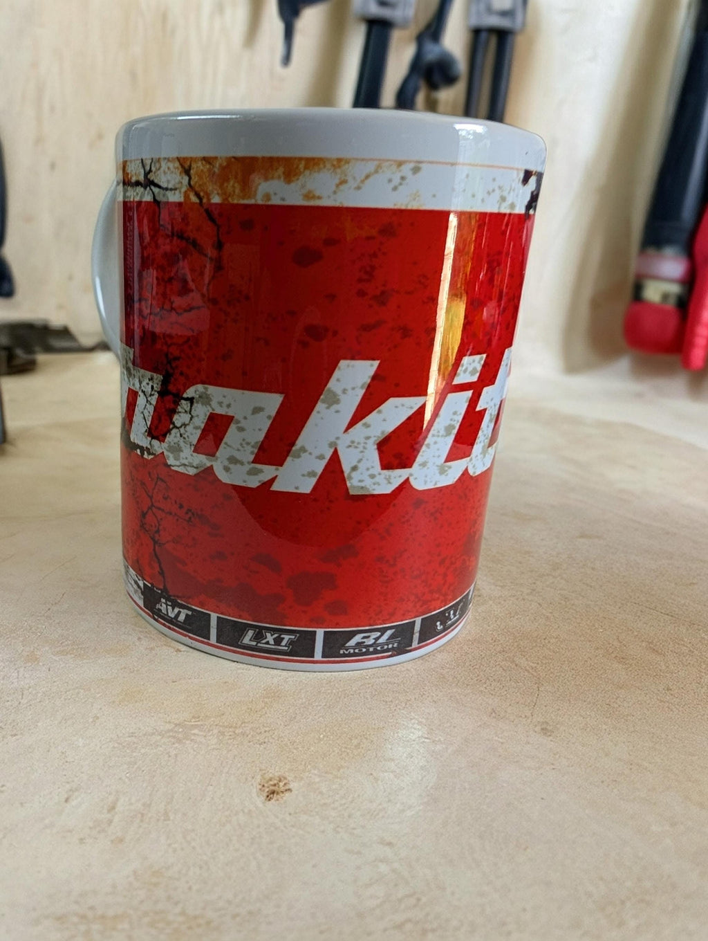 Red Makita Printed 11oz Mug | Tool-Inspired Coffee Cup | Heat Pressed Ceramic Mug | Tradesman Gift