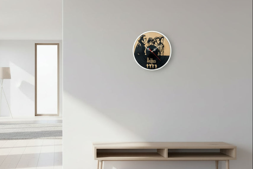 Beatles Inspired Wooden Wall Clock – Laser Cut Retro Music Decor