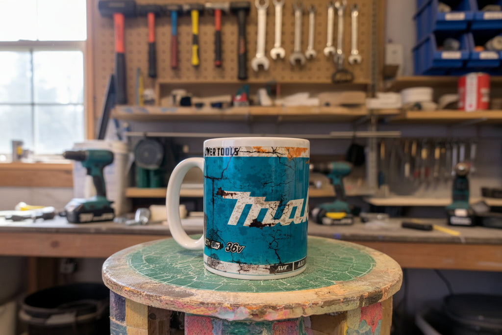 Makita Design Blue Printed 11oz Mug | Tool-Inspired Coffee Cup | Heat Pressed Ceramic Mug | Tradesman Gift