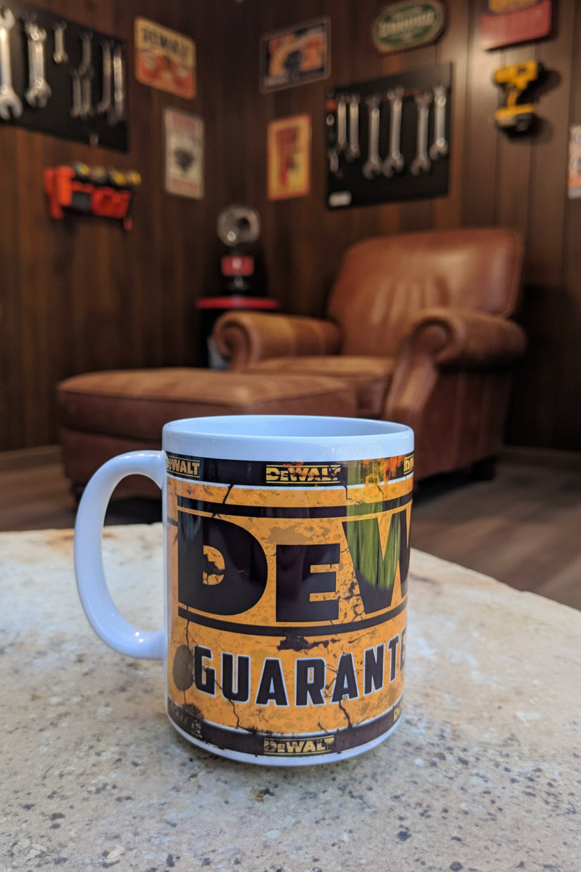 DeWalt Design Printed 11oz Mug | Tool-Inspired Coffee Cup | Heat Pressed Ceramic Mug | Tradesman Gift