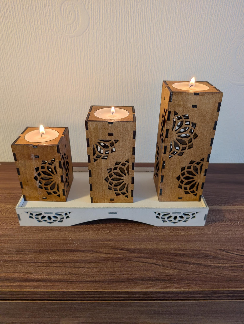 Handmade Laser Cut Wooden Tea Light Holders – Set of 3