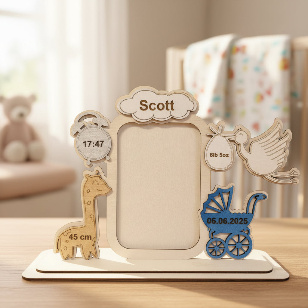 Personalized Baby Picture Frame – Laser Cut Wood, Newborn Keepsake