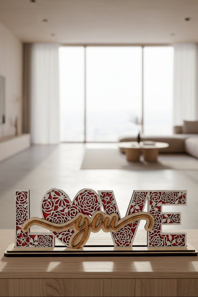 Love You Wooden Ornament | Handmade Laser Cut Wooden Decoration | Romantic Gift