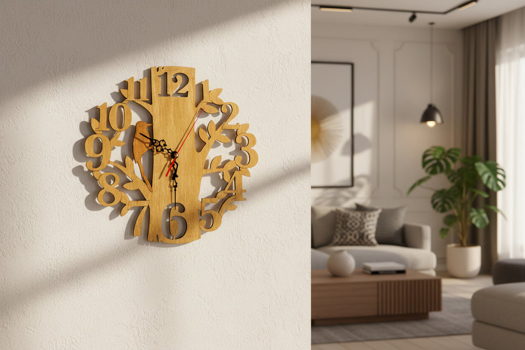 Wooden Bird Wall Clock – Handmade & Laser Cut