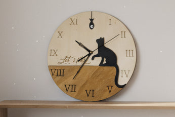 Wooden Cat Wall Clock | Modern Home Decor, Cat Lover Gift