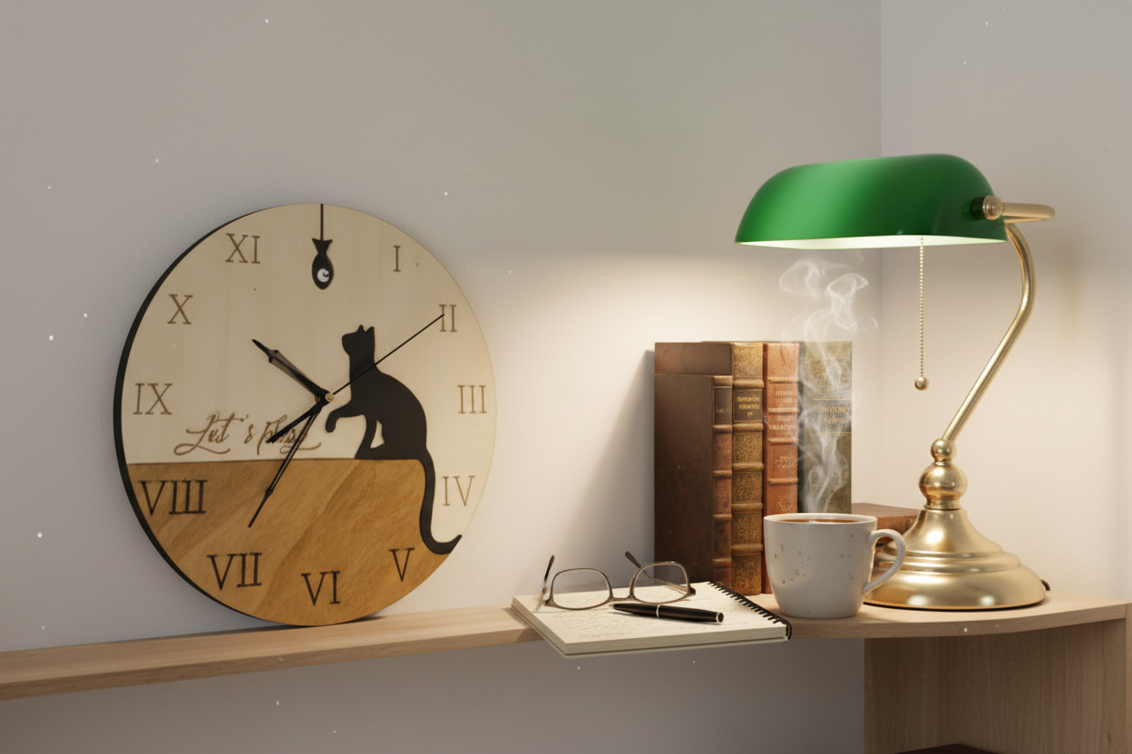 Wooden Cat Wall Clock | Modern Home Decor, Cat Lover Gift