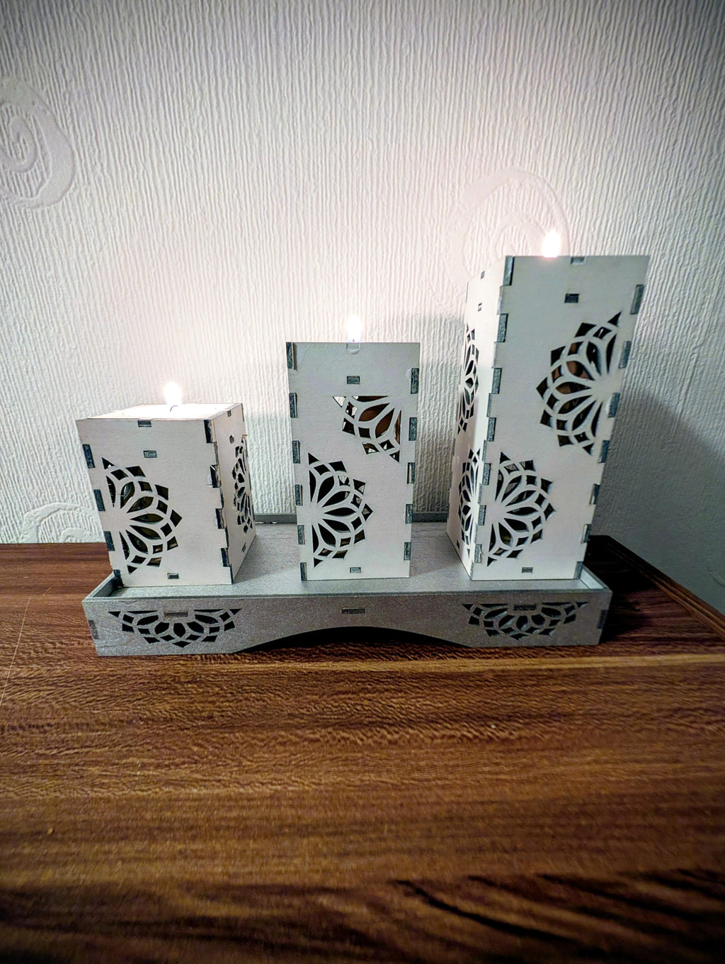 Handmade Laser Cut Wooden Tea Light Holders – Set of 3