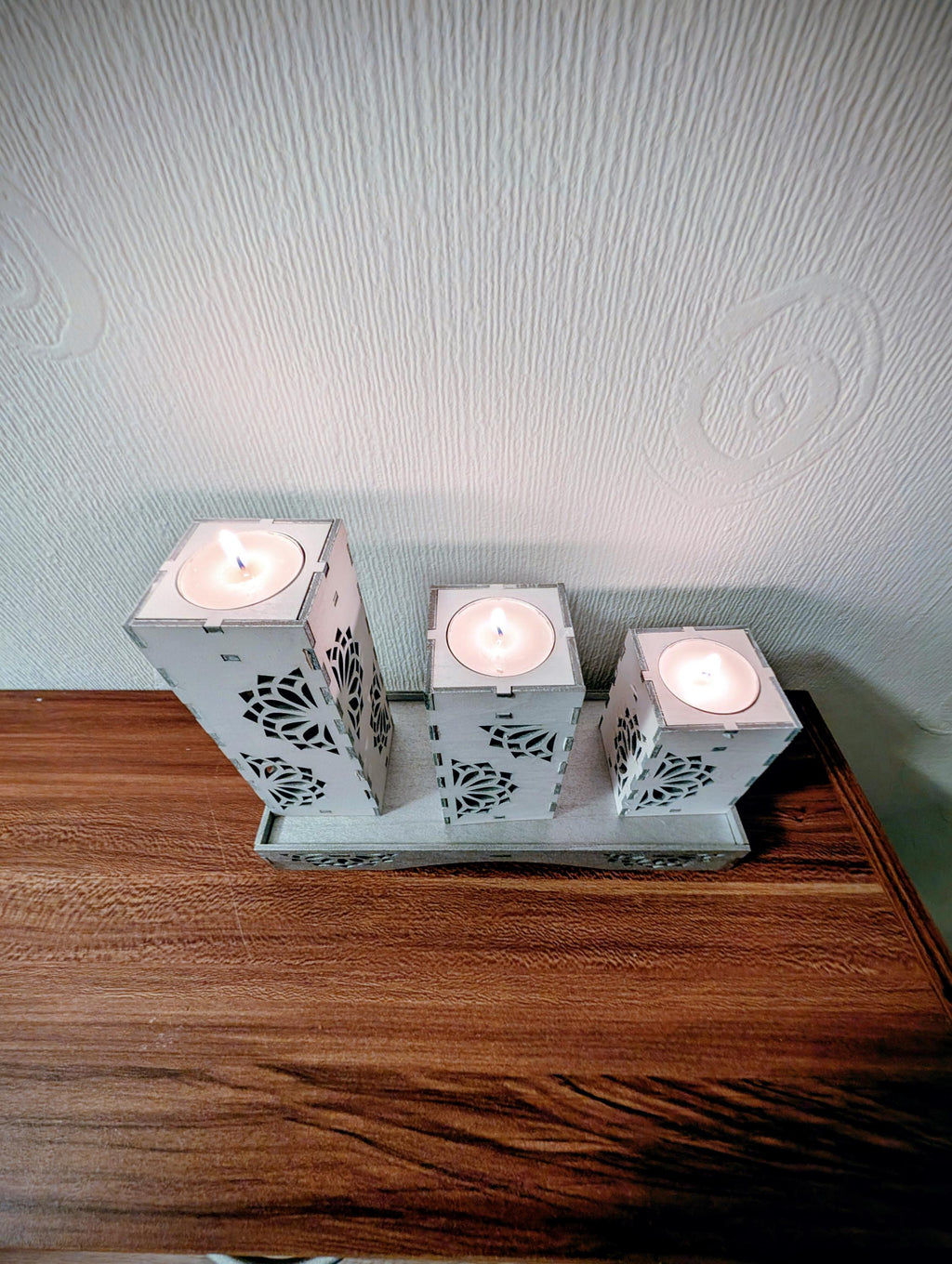 Handmade Laser Cut Wooden Tea Light Holders – Set of 3