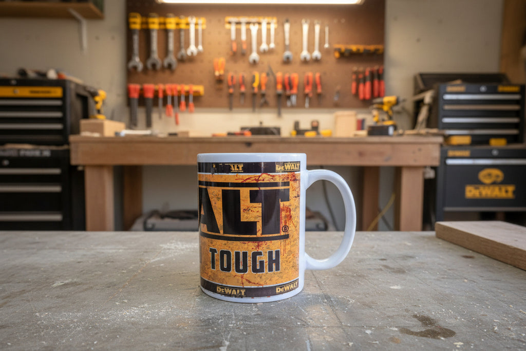 DeWalt Design Printed 11oz Mug | Tool-Inspired Coffee Cup | Heat Pressed Ceramic Mug | Tradesman Gift