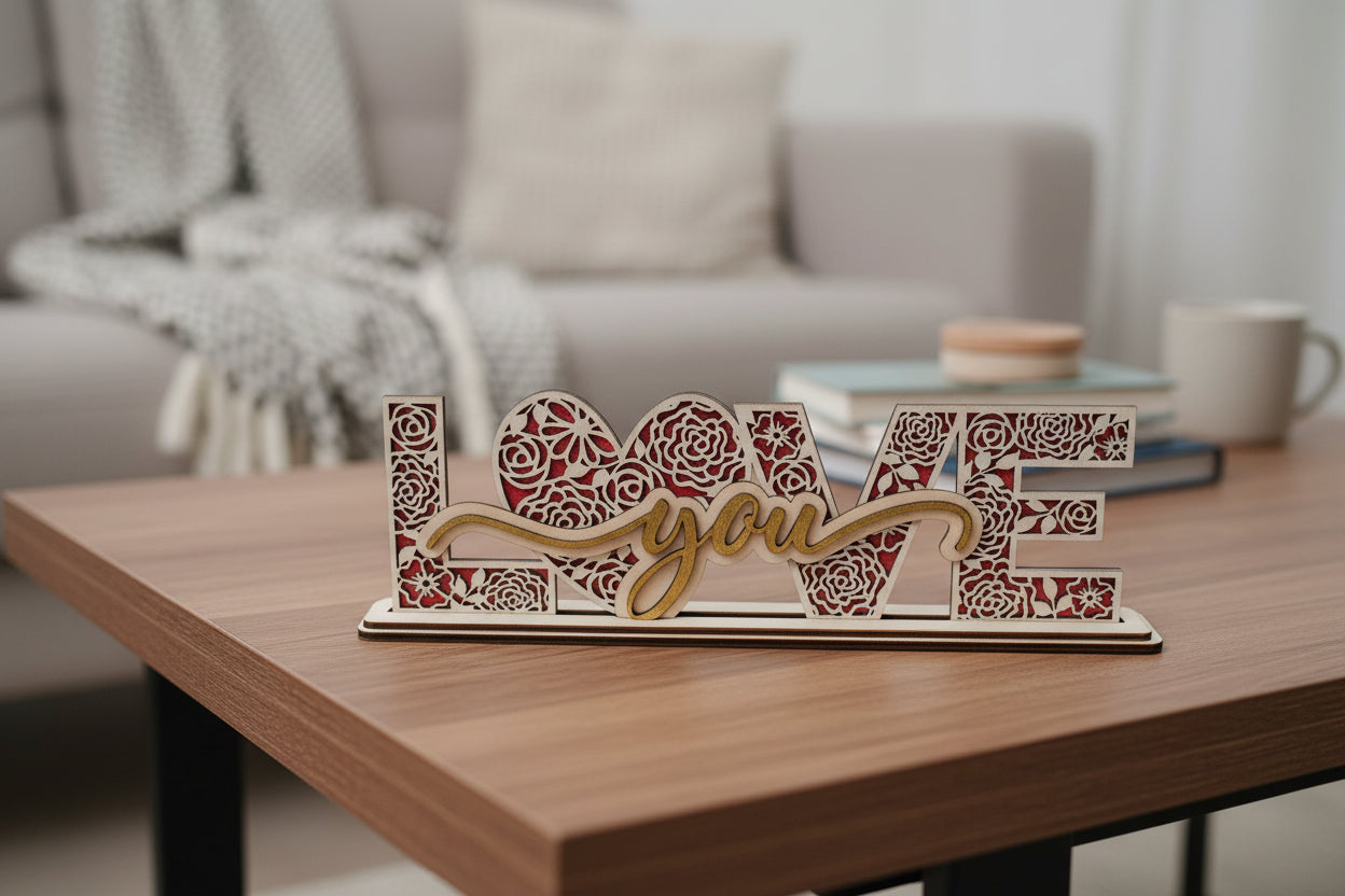 Love You Wooden Ornament | Handmade Laser Cut Wooden Decoration | Romantic Gift