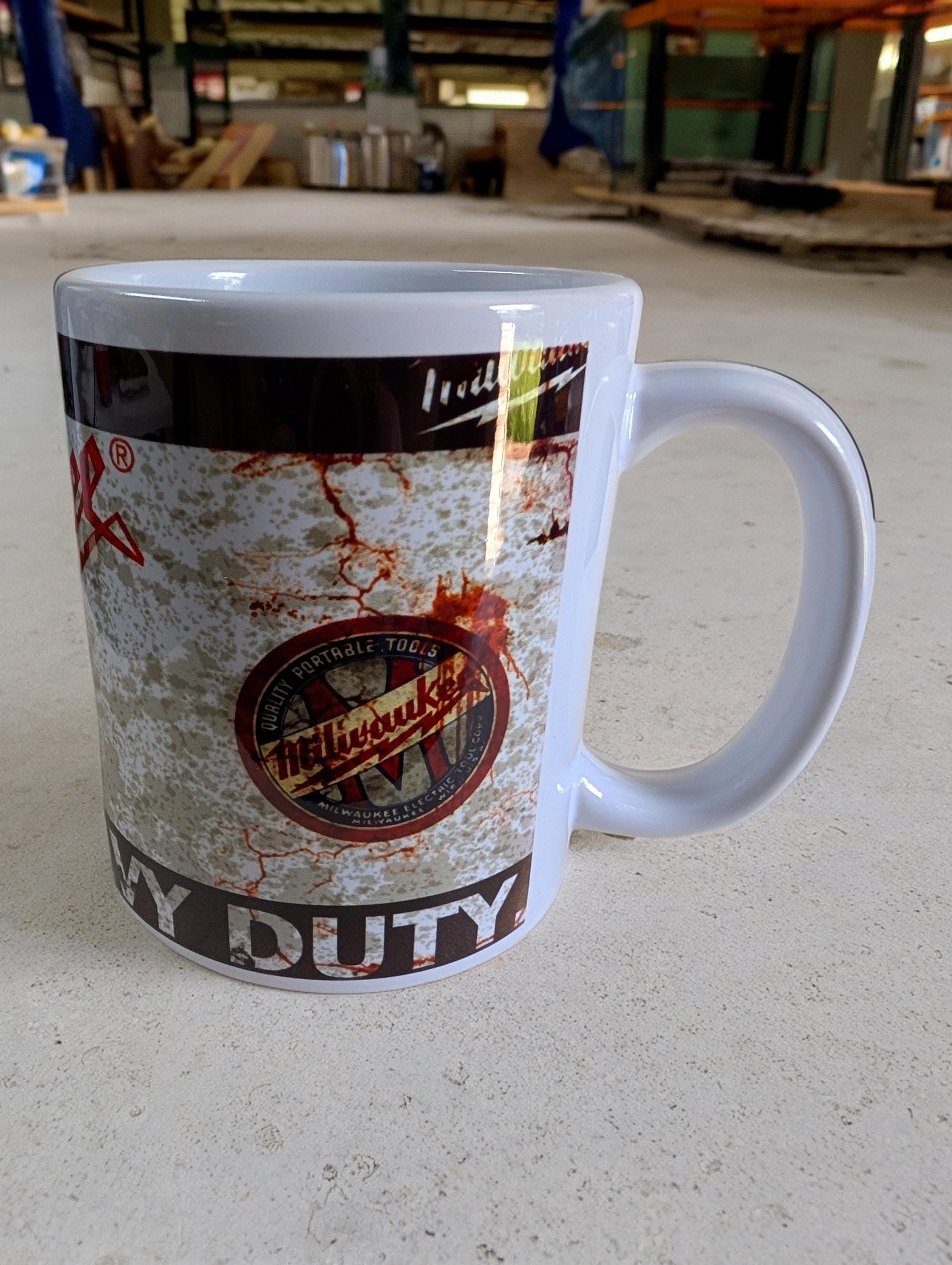 Milwaukee Design Printed 11oz Mug | Tool-Inspired Coffee Cup | Heat Pressed Ceramic Mug | Tradesman Gift
