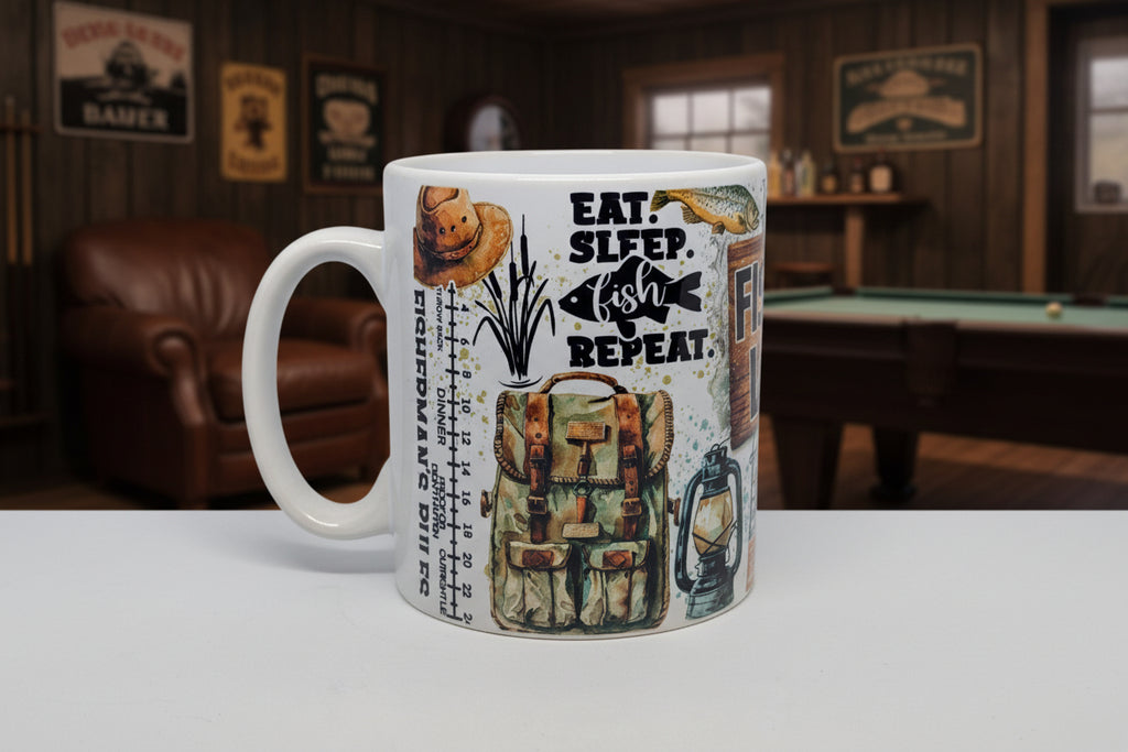 Fishing Printed 11oz Mug | Funny Fishing Coffee Cup | Angler Gift | Heat Pressed Ceramic Mug