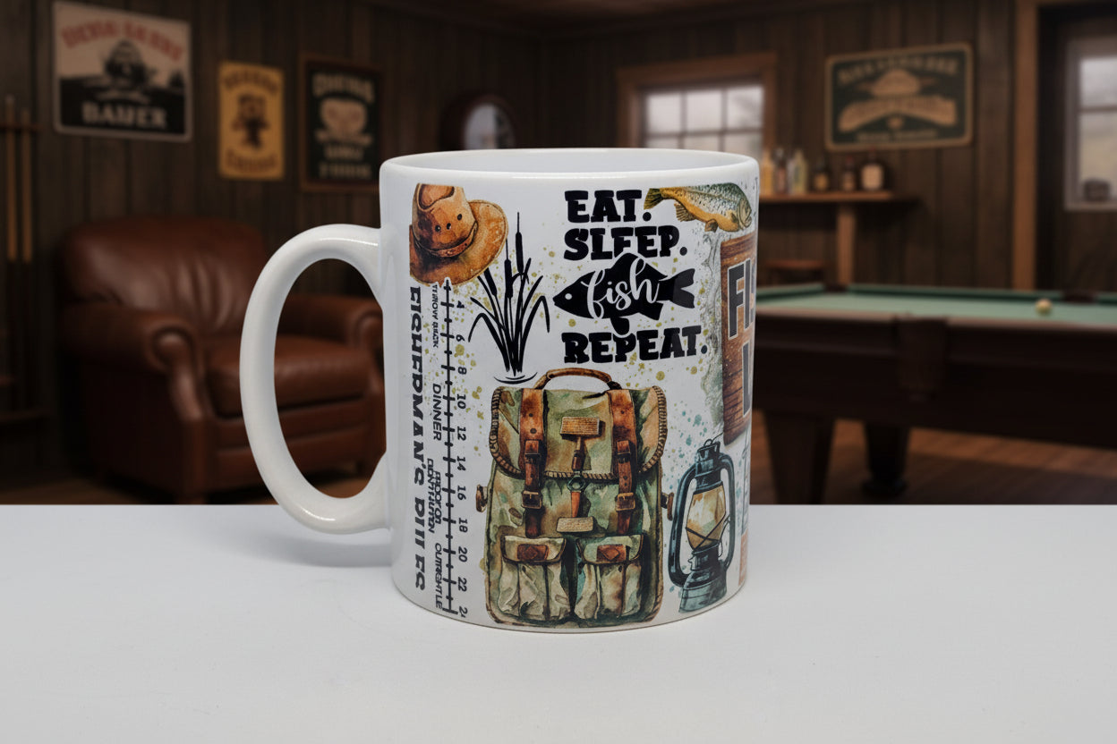 Fishing Printed 11oz Mug | Funny Fishing Coffee Cup | Angler Gift | Heat Pressed Ceramic Mug