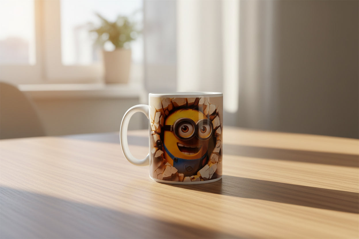 Minions Printed 11oz Mug | Cute Cartoon Coffee Cup | Heat Pressed Ceramic Mug | Fun Gift