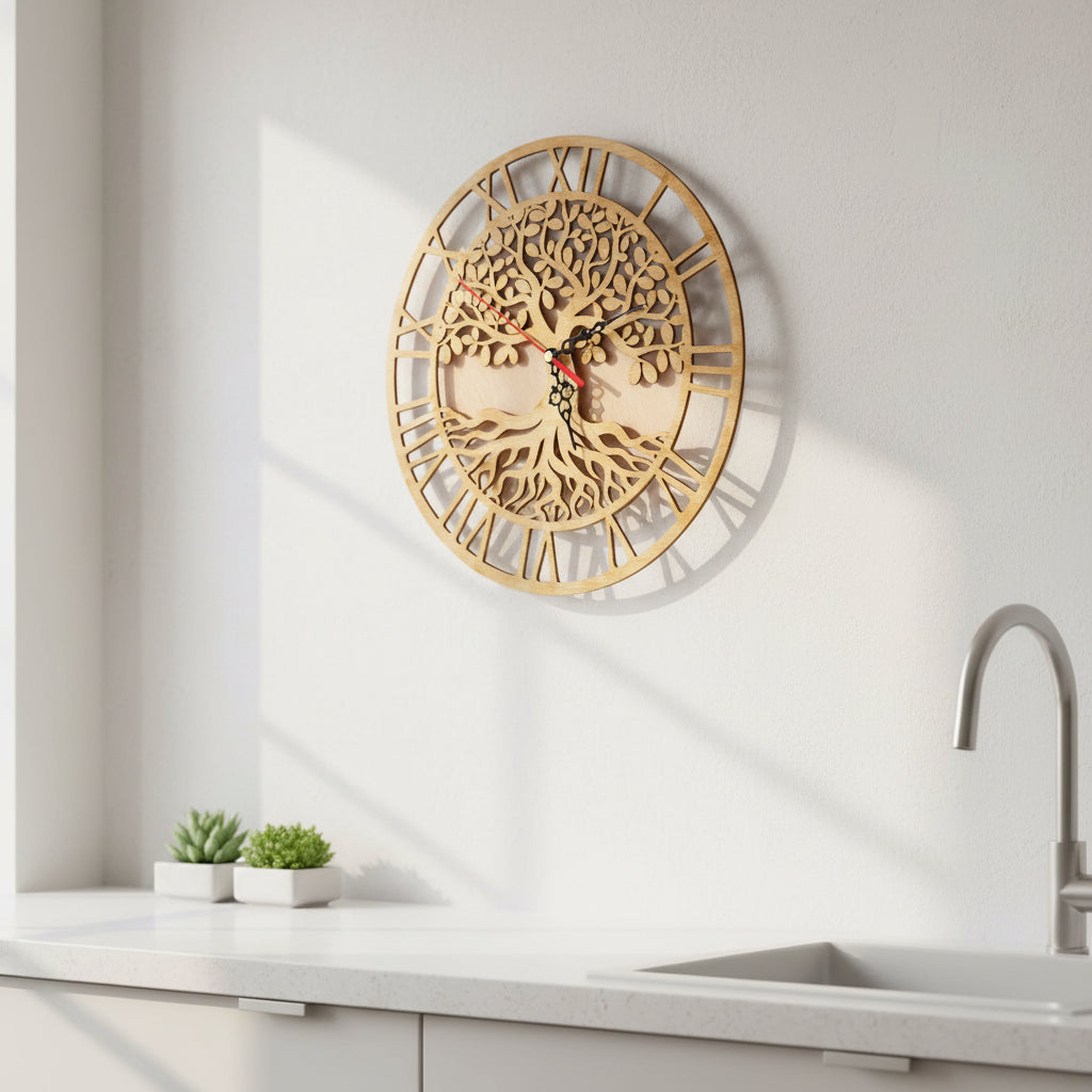 Laser Cut Tree of Life Wooden Clock | Silent, Handmade