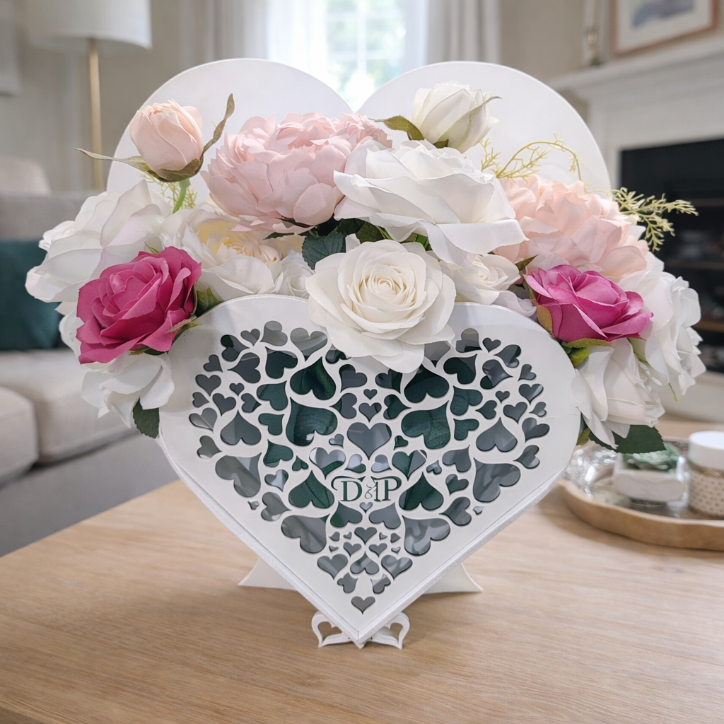 Laser Cut Heart Shaped Wooden Flower Holder | Handmade in UK
