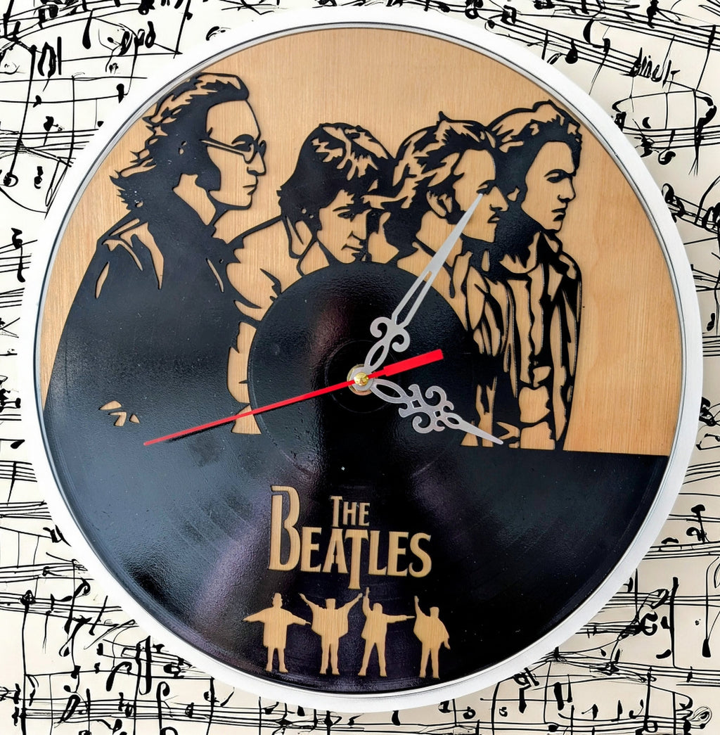 Beatles Inspired Wooden Wall Clock – Laser Cut Retro Music Decor