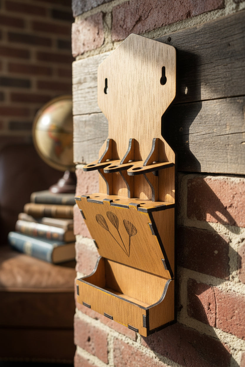 Handmade Laser-Cut Wooden 3 Dart Holder | Man Cave Dart Storage