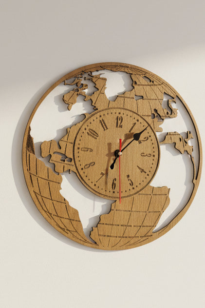World Map Wooden Wall Clock | Handmade Laser Cut Wall Décor