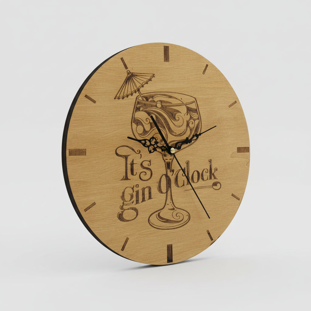 Gin O'Clock Wooden Clock - Laser Cut Kitchen & Bar Decor
