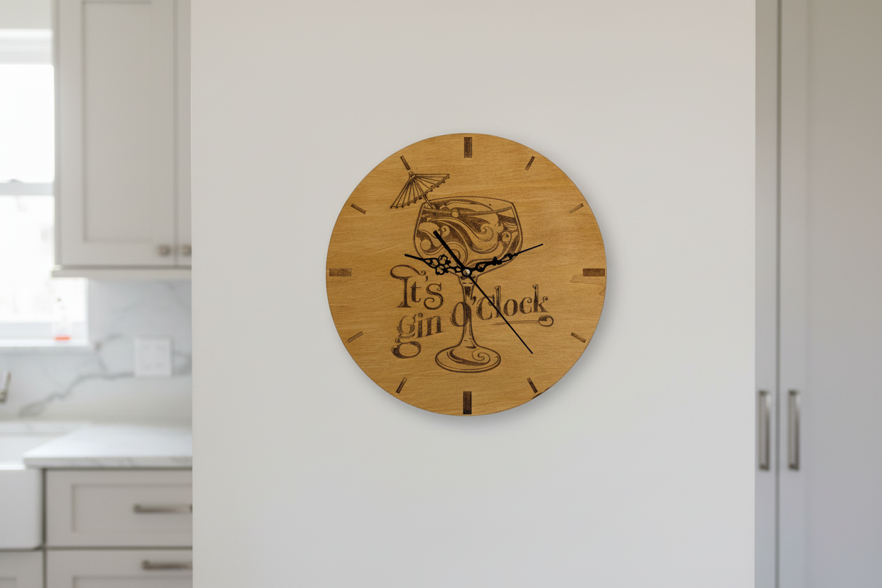 Gin O'Clock Wooden Clock - Laser Cut Kitchen & Bar Decor