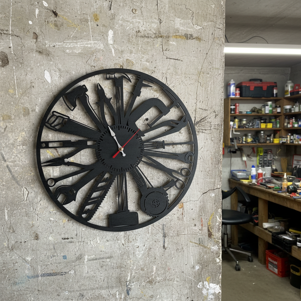🛠️ Tool Wall Clock – Handmade Laser Cut Wooden Clock – Workshop / Garage Décor