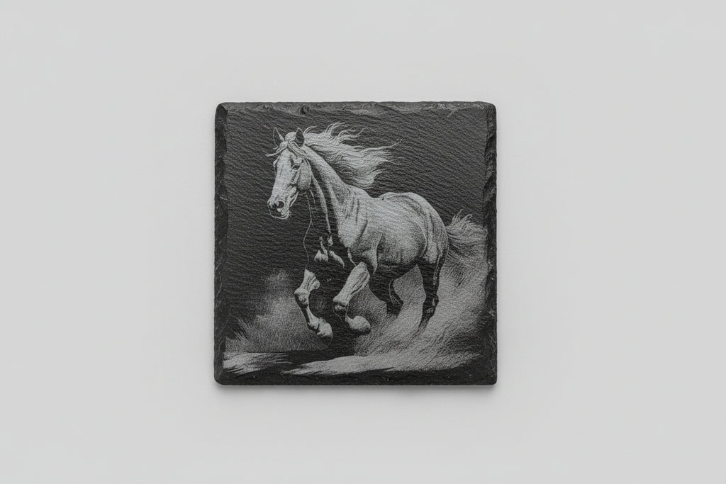 Handmade Engraved Set of 4 Horse Square Slate Coasters