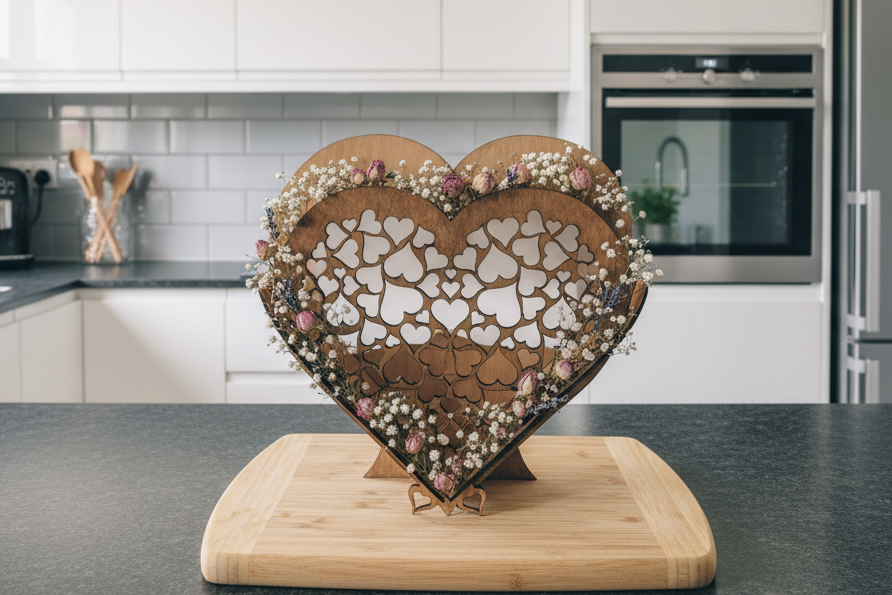 Laser Cut Heart Shaped Wooden Flower Holder | Handmade in UK