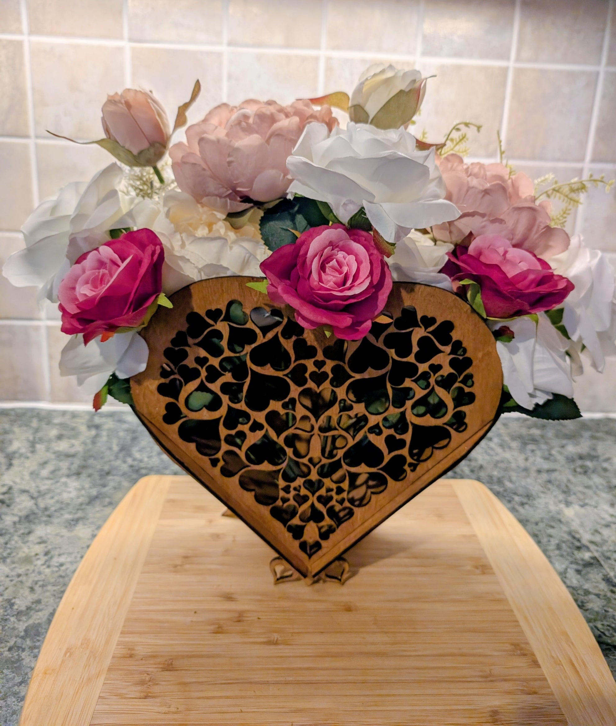 Laser Cut Heart Shaped Wooden Flower Holder | Handmade in UK