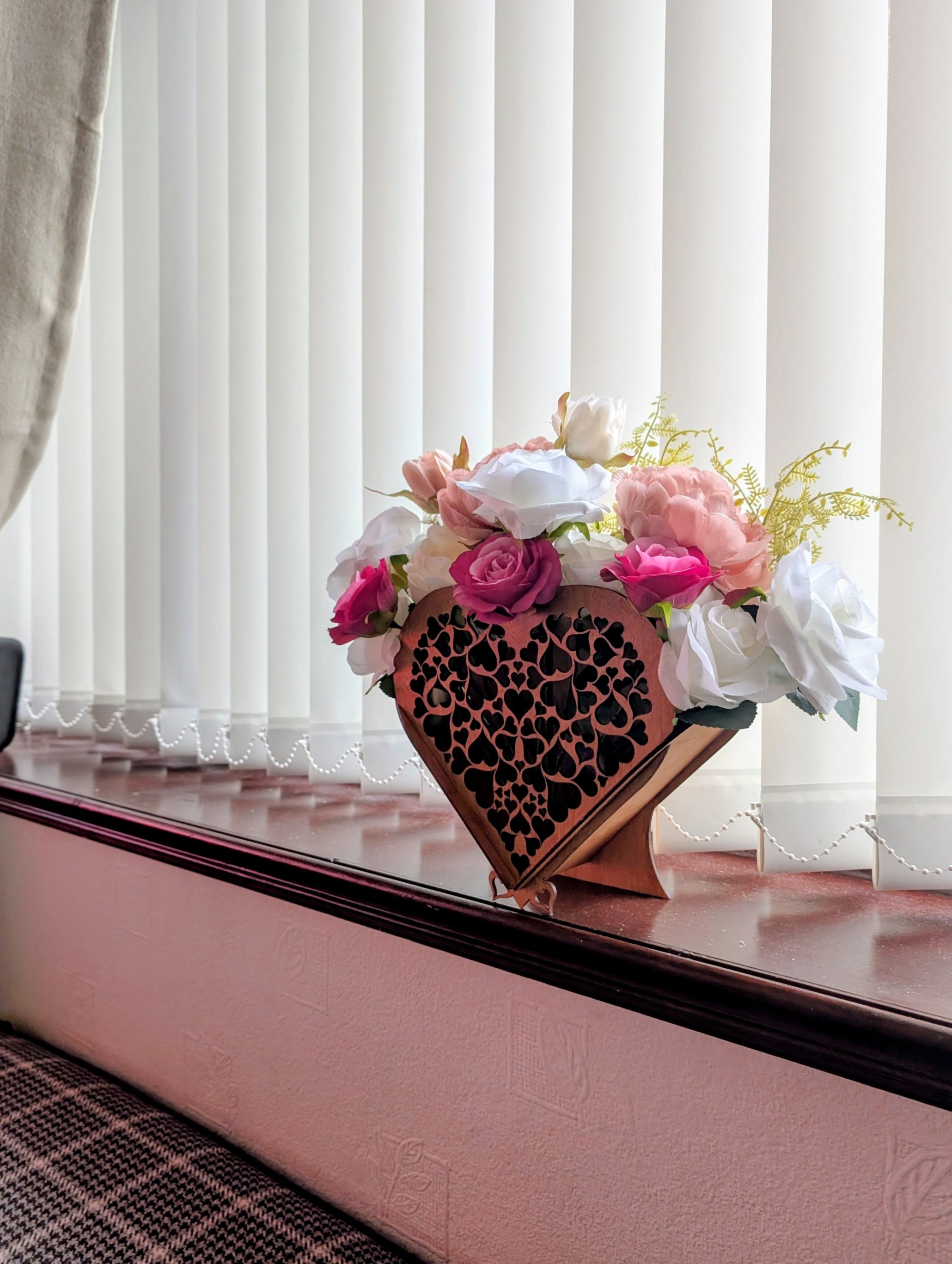 Laser Cut Heart Shaped Wooden Flower Holder | Handmade in UK