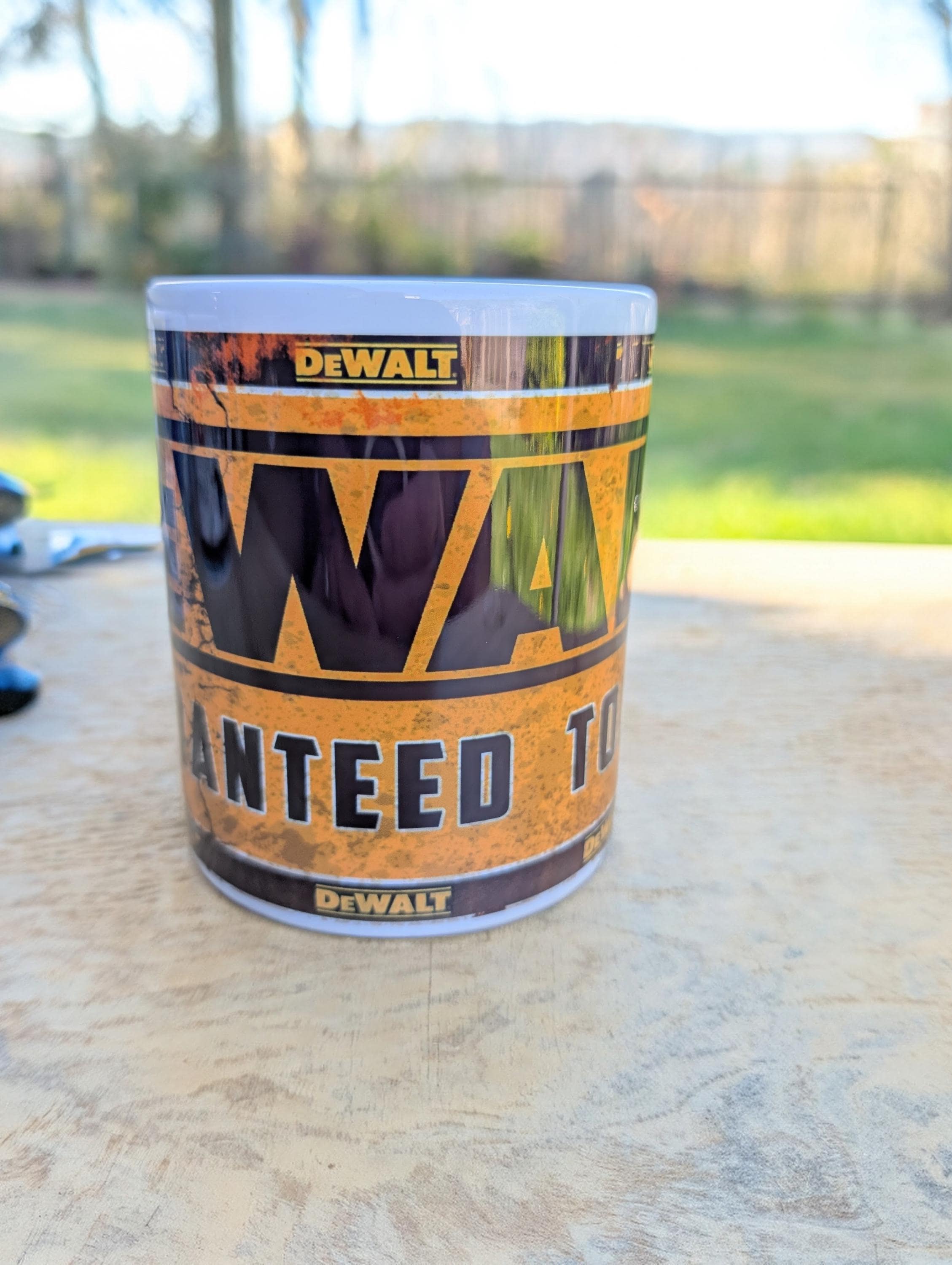 DeWalt Design Printed 11oz Mug | Tool-Inspired Coffee Cup | Heat Pressed Ceramic Mug | Tradesman Gift