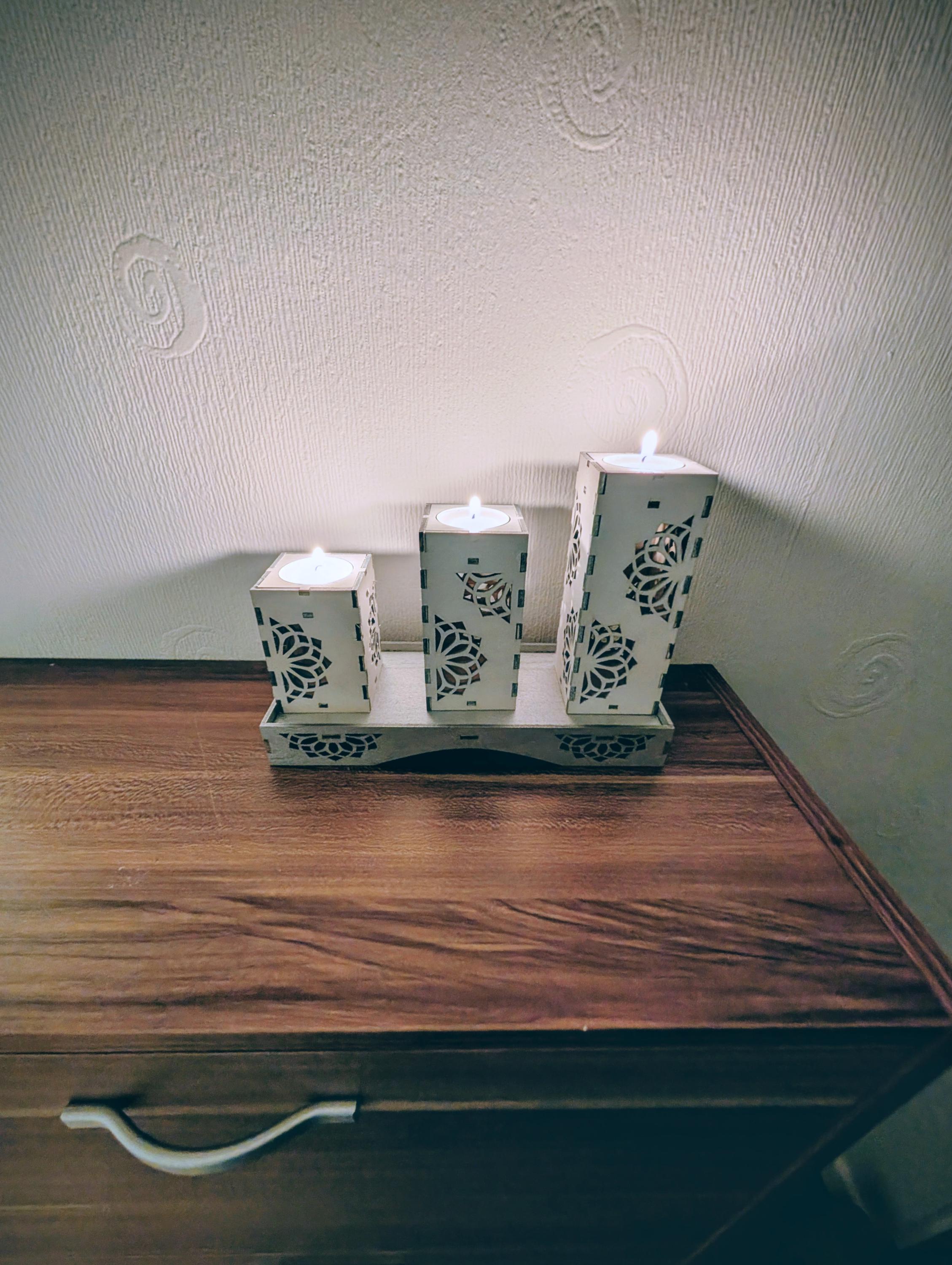 Handmade Laser Cut Wooden Tea Light Holders – Set of 3
