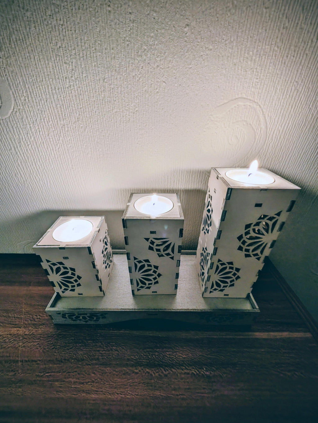 Handmade Laser Cut Wooden Tea Light Holders – Set of 3