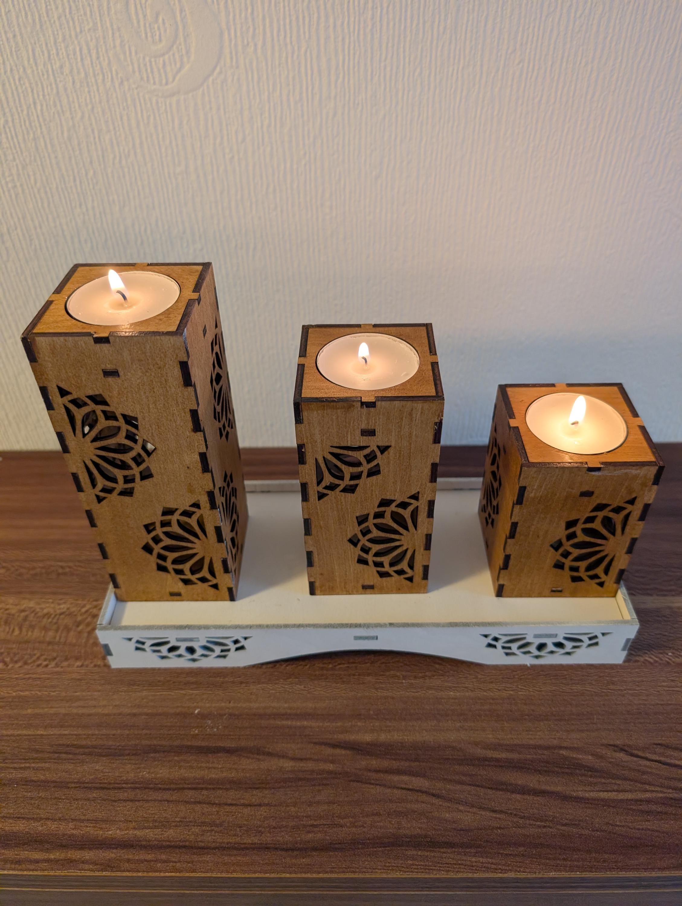 Handmade Laser Cut Wooden Tea Light Holders – Set of 3