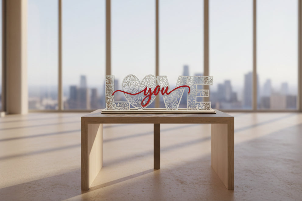 Laser Cut Love You Ornament – Handmade Wooden Anniversary Gift