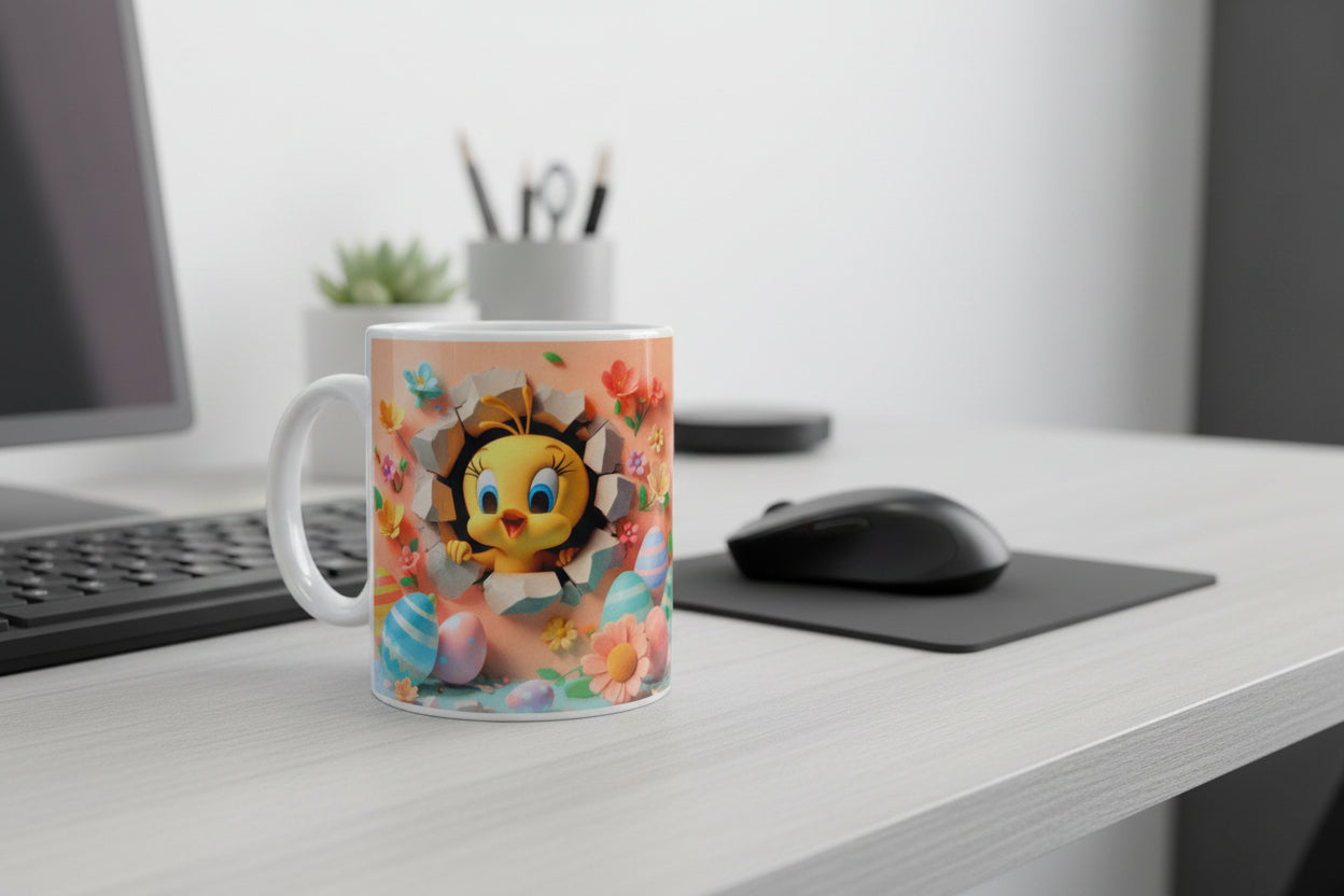 Tweety Pie Printed 11oz Mug | Cute Cartoon Coffee Cup | Heat Pressed Ceramic Mug | Gift for Fans