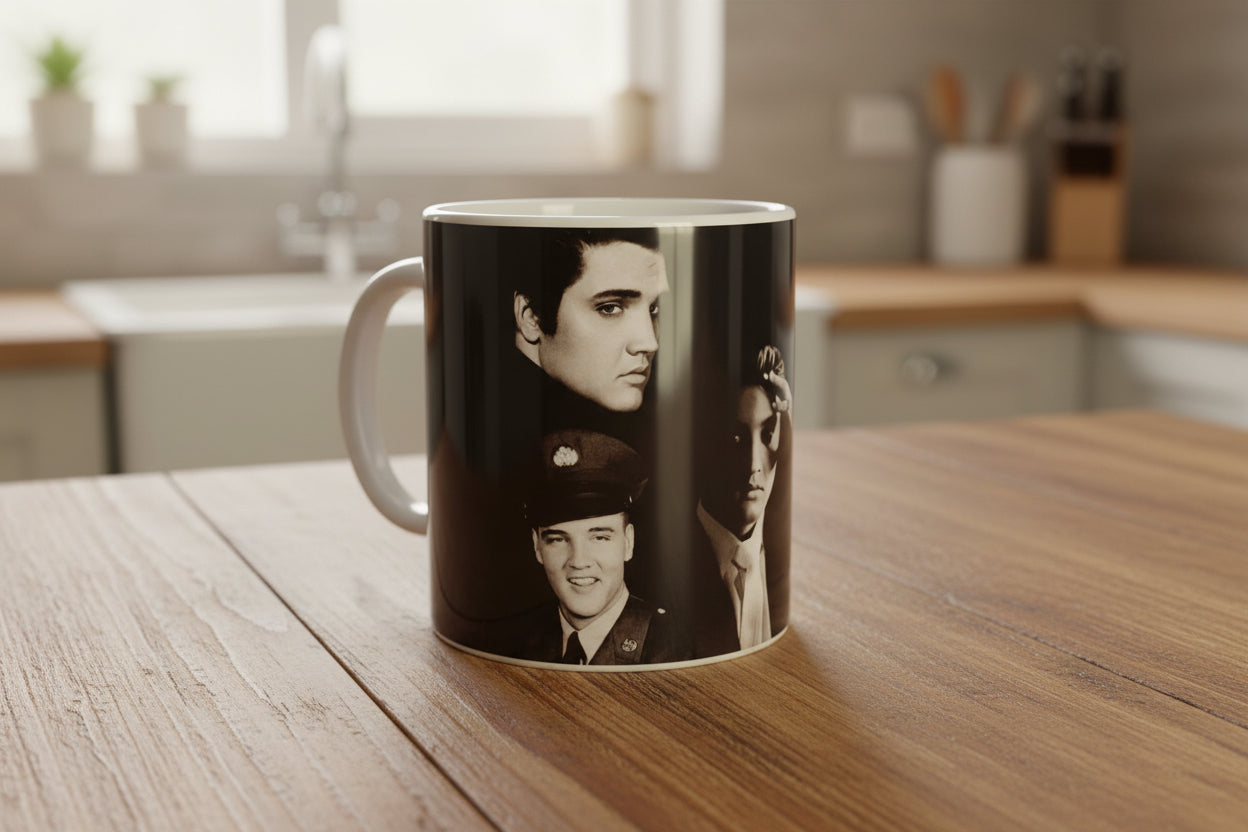 Elvis Presley Printed 11oz Mug | Heat Pressed Ceramic Coffee Cup | Rock ’n’ Roll Gift