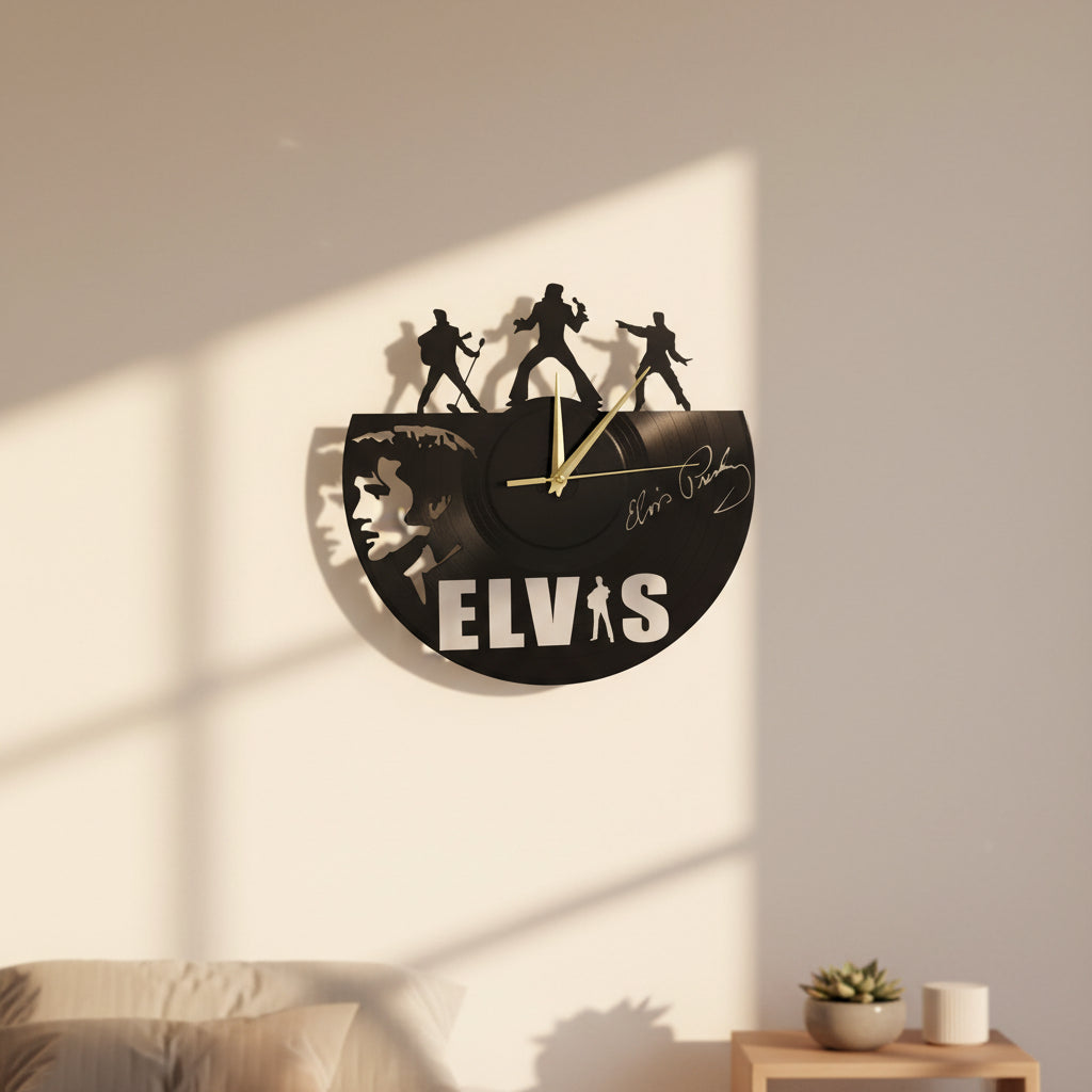 Elvis Presley Wooden Clock - Laser Cut Rock & Roll Wall Decor